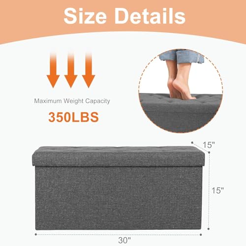 30in Foldable Storage Ottoman Bench (14.9"D x 30"W x 14.9"H / Simple Grey)
