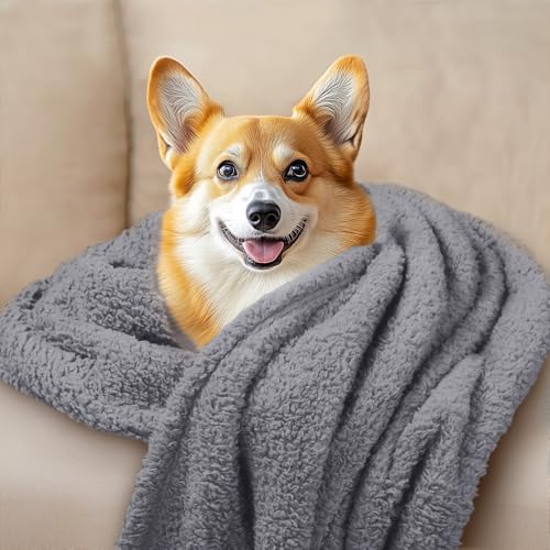 3 Pack Soft Sherpa Fleece Blankets for Dogs Cats Puppies (Medium (Pack of 3) / Hazeblue/Pink/Grey)