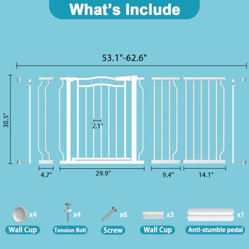 Extra Wide Baby Gate for Doorways 53.1" (White / 53.1"-62.6")