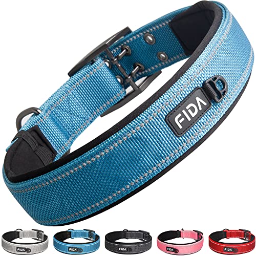 Heavy Duty Dog Collar for Large Dogs with Metal Belt Buckle (X-Large(24"-28") / Blue)