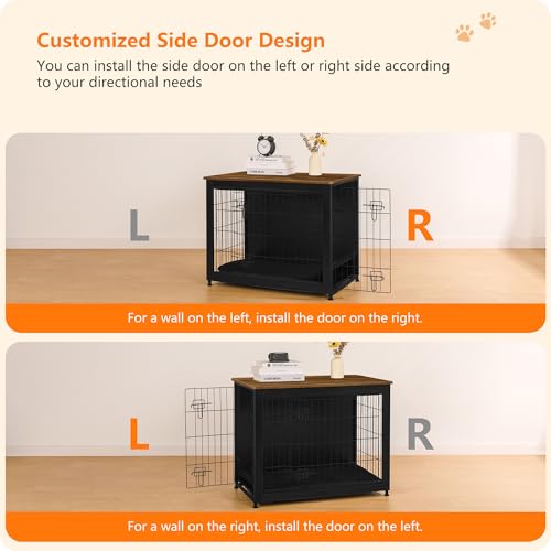 32.5" Dog Crate Furniture with Cushion (Black+Warm Brown / 32.5"L x 21.9"W x 25.6"H)