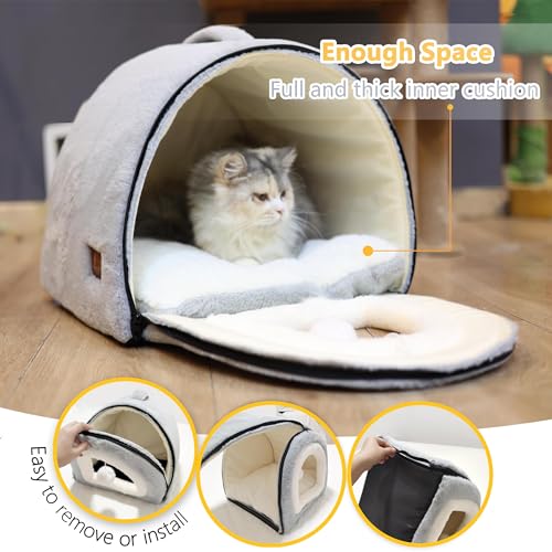 Cat Bed for Indoor Cats (Grey / M:(15.7"×15.7"×14.1"))
