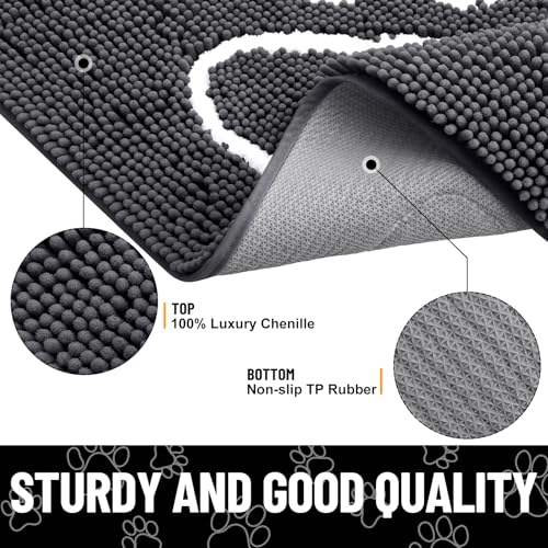 Dog Door Mat for Muddy Paws (70"X35" / Dark Grey and White)