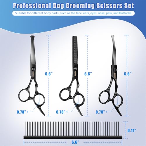 Dog Grooming Scissors Kit with Safety Round Tips (Charcoal)