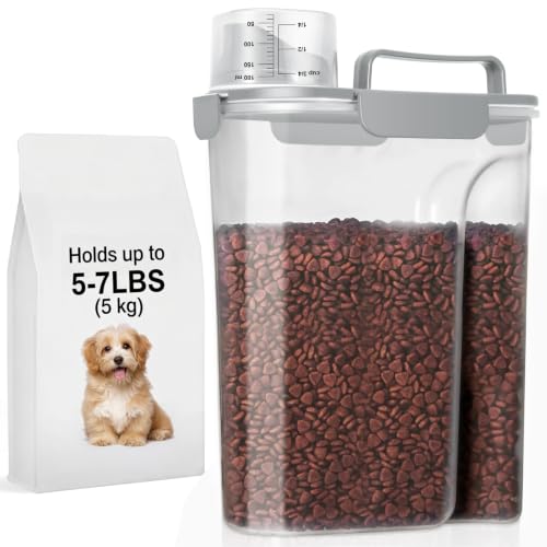 5 7LBS Airtight Dog Cat Food Storage Container with Upgraded Large Nozzle BPA (Light Gray / 5L-1pack)