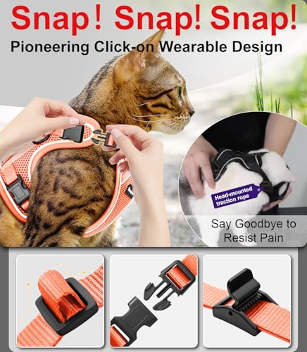 Cat Harness and Leash for Walking Escape Proof Soft Adjustable Cat Leash (Orange / S (7-12lb))