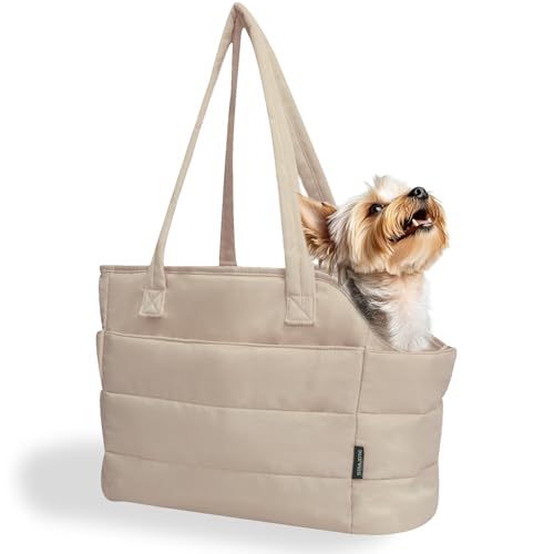 Lightweight Puffy Dog Purse Carrier for Small Dogs (Brown)