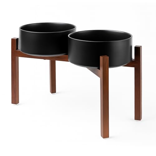 Raised Ceramic Dog Bowls Set with Non (60.87 Oz / Black)