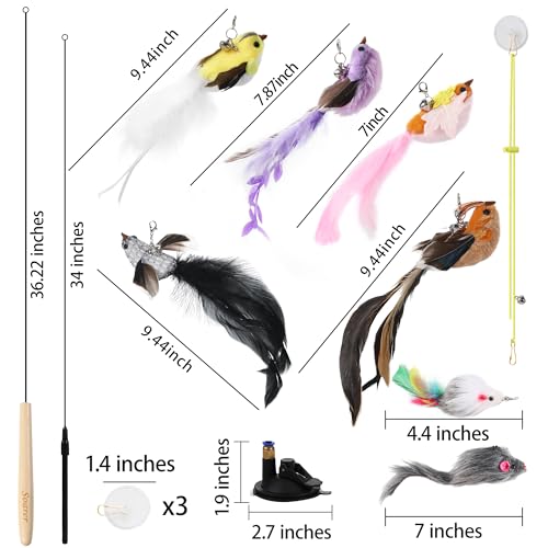 3in1 Flying Bird Cat Wand Toys with Suction Cup for Indoor Cat (Bird Cat Toy)