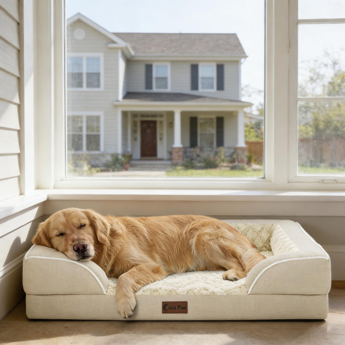 Waterproof Orthopedic Dog Bed for Large Dogs (Beige / 36.0"L x 27.0"W x 8.0"Th)