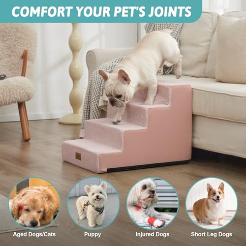 Dog Stairs for Small Dogs (Pink / 17.7x23.6x17.7 inch)
