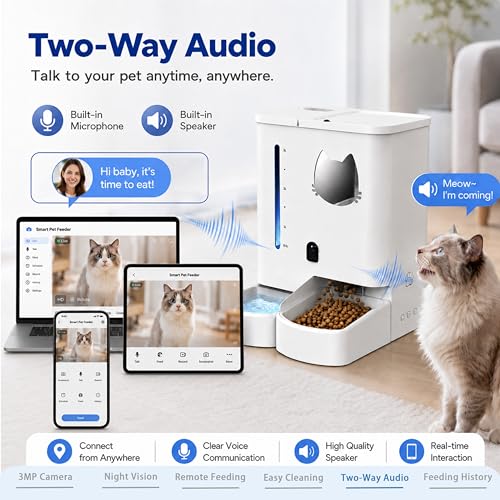 Automatic Cat&Dog Feeder and Waterer with Camera (Crisp White Cam)