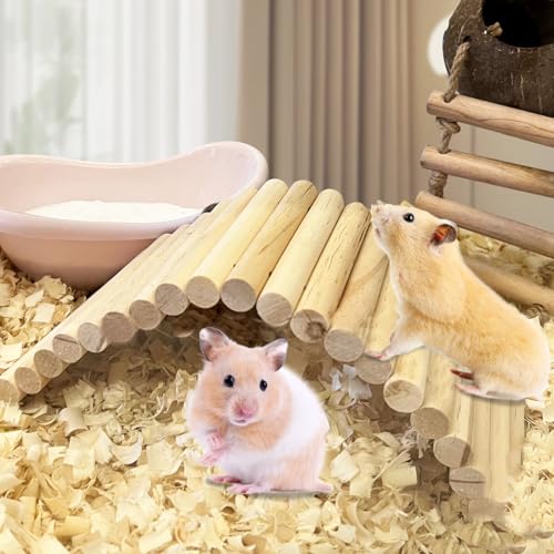PIVBY 2PCS Wooden Hamster Ladder Bridge (2 PCS, Natural wood)