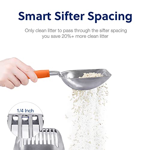 Cat Litter Scoop (Large / FLAT Aluminum \ #09 Orange Handle)