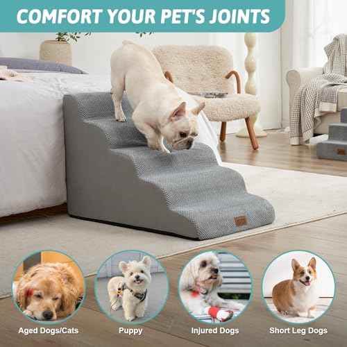 Extra Wide Dog Stair for Small Dog (Grey / Extra Wide:19.7"x33"x22.4")