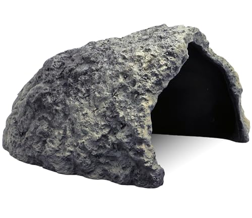 Rock Cave Habitat Hidden for Reptile and Amphibians.Terrarium & Aquarium Decor (Extra Large Size ( Grey ))