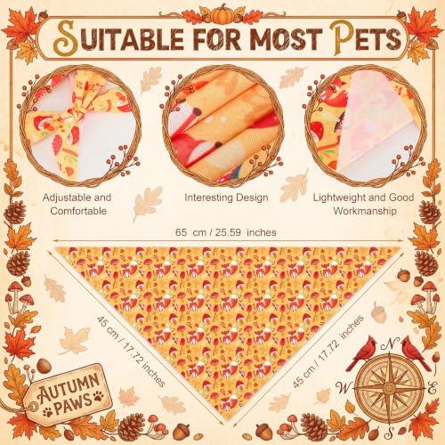 50 Pcs Fall Dog Bandanas Bulk for Autumn Pet Soft Bibs Adjustable Squirrel Fox Hedgehog Kerchief Bandana for Small Medium Large Grooming Accessories (Fall Animals / 25.6 x 17.7 x 17.7 Inch)