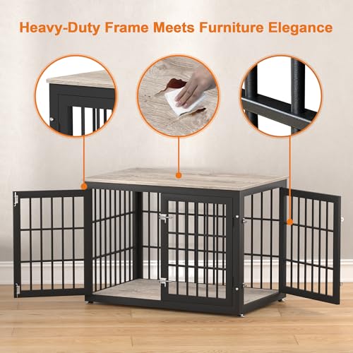 38" Heavy Duty Dog Crate Furniture for Large and Medium Dogs (Greige / 38.3"L x 25.4"W x 27.7"H)