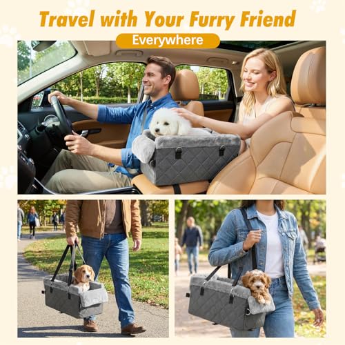 Center Console Dog Car Seat for Small Dogs&Cats Under 12 LBS (Gray)