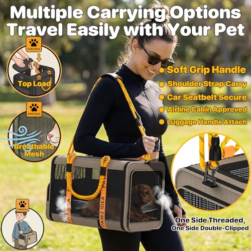 Expandable Pet Carrier for Small Cats & Dogs (18.0"L x 11.0"W x 11.0"H / Khaki Plaid)