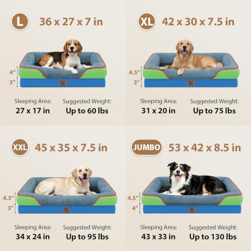 Waterproof Orthopedic XL Dog Bed for Large and Extra Large Dogs (Blue Lime / 42"L x 30"W x 7.5"Th)