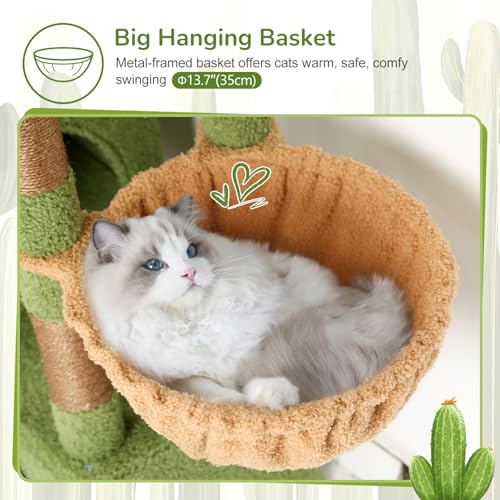 52in Cactus Cat Tree Tower for Indoor Cats (Green / L)