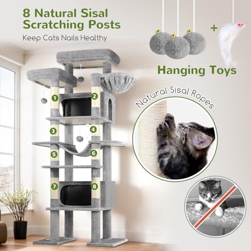 Giant Tall Heavy Duty Cat Tower for Indoor Large Cats (Light Grey / 83 inch)
