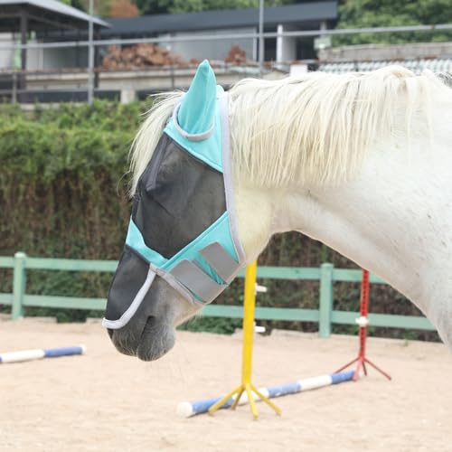 Horse Fly Mask with Ears & Long Nose (Turquoise / Pony)