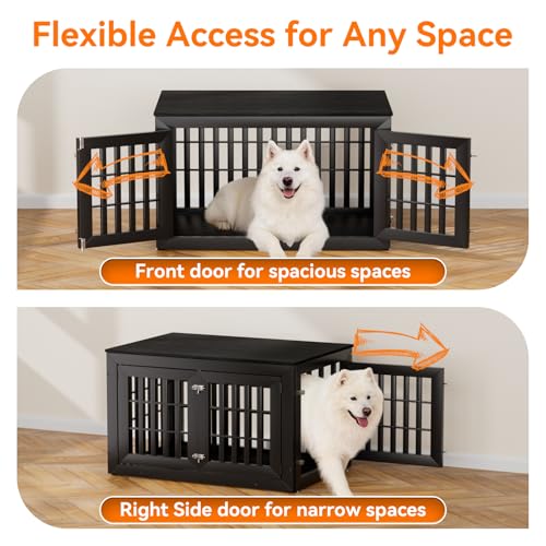 42" Heavy Duty Dog Crate Furniture for Large (42.1"L x 28.7"W x 28.5"H / Black)