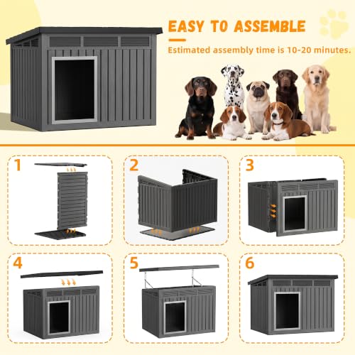 Dog House Indoor Outdoor (Deep Black / 42.87"L x 32.95"W x 31.61"H)