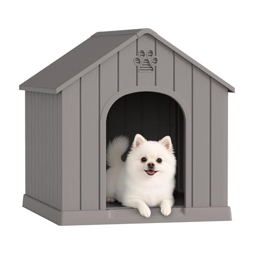 Dog House Outdoor Indoor for Small Medium Dogs (Grey / 26.18" L × 24.02" W × 25.98" H)