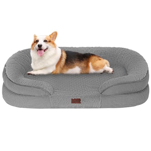 Orthopedic Waterproof Medium Dog Bed Sofa (Plush-Medium Grey / Medium(36 x 25.5 x 6 inch))