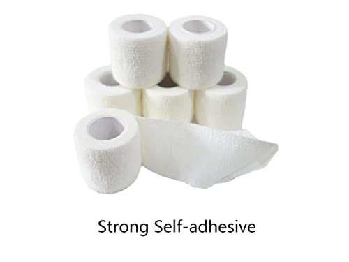 6 Pack 2" x 5 Yards Self Adhesive Bandage Wrap Breathable Cohesive Vet Wrap for Pets (2 Inch / White)