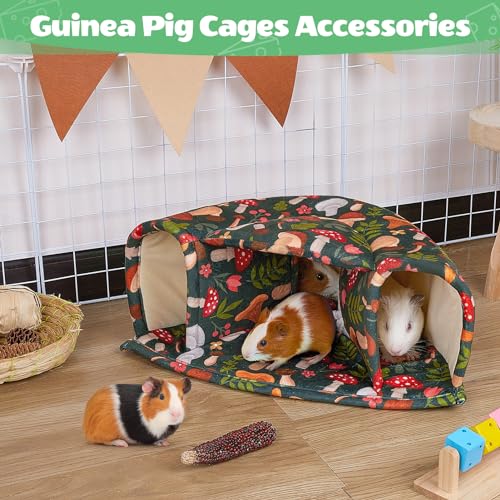 Washable Guinea Pig Hideout Large Cozy Bed for Small Pets (Colorful Mushrooms)