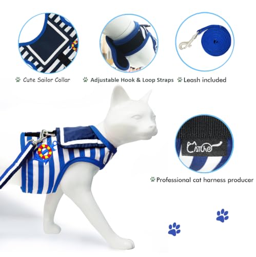 Cat Harness and Leash Set Escape Proof (Sailor Suit Blue / L 8-12 lbs)