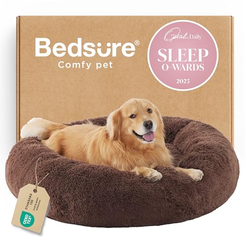 Calming XL Dog Bed Donut Washable Extra Large Pet Bed (45"L x 45"W x 10"Th / Coffee)
