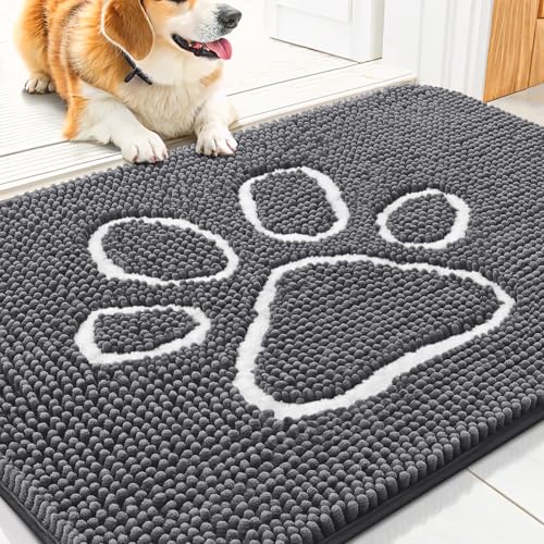 Dog Door Mat for Muddy Paws (30"X20" / Dark Grey and White)