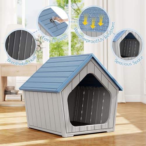 Small Dog House Outdoor Indoor (Blue / 23.43" L × 22.44" W × 22.24" H)