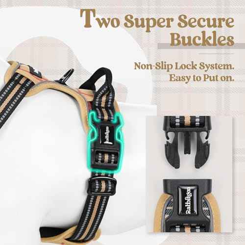 Dog Harness No Pull for Large Dogs with 2 Leash Clips (X-Large / Beige Plaid)