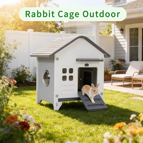 Plastic Rabbit Cage Outdoor Indoor (Grey / 25.6"L x 20.1"W x 27.2"H)
