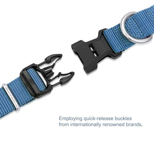 Nylon Dog Collar with Quick Release Buckle Soft Adjustable Sturdy for Small Medium Large Dogs Haze Blue (Haze / M：13"-20")