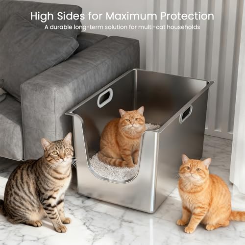 Stainless Steel Litter Box 11.8'' High Sides (SILVER / 20"L x 12.2"W x 11.8"H)