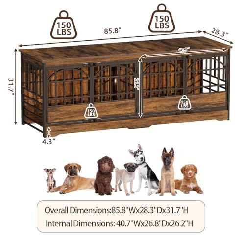86" Double Dog Crate with Divider (Cognac Brown / 28.0"L x 86.0"W x 32.0"H)