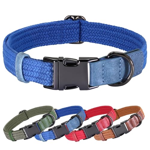 Soft Cotton Dog Collar for Large Dogs in Tranquil Blue (L: Fit Neck 15-23" / Blue)