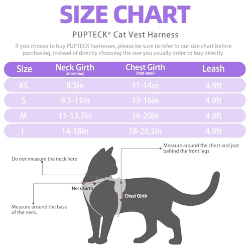 Cat Harness and Leash Set Escape Proof Reflective Cat Walking Harness Adjustable Soft Breathable Mesh Vest for Small Pets (M (NECK 11"-13.7", CHEST 16"-20") / Purple)