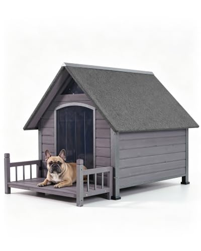Dog House Outdoor Indoor Insulated Heated Dog Kennel for Small Medium Large Dog Natural Wood with Raised Feet