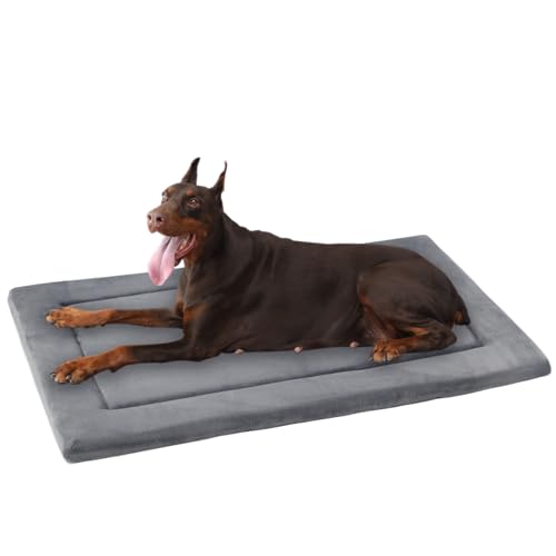 Dog Bed Mat for Crate 1.1in Slim Cooling Pad Reversible Flannel & Waterproof Canva for XXL Dogs up to 110 lbs (Grey / XXL)
