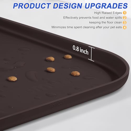 Waterproof Silicone Pet Food Mat with Raised Edge for Dog & Cat (Dark Brown / 24"L x 16"W)
