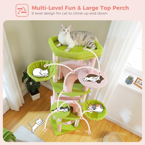 Pink 70” Cat Tree with Hammock (Large-70 inches / Pink)