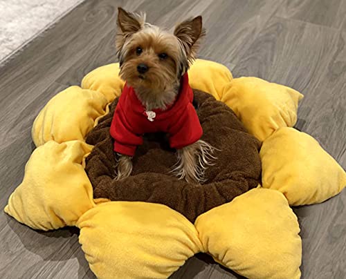 Soft Plush Small Cute and Cozy Nature Dog Cat Bed (Sunflower)